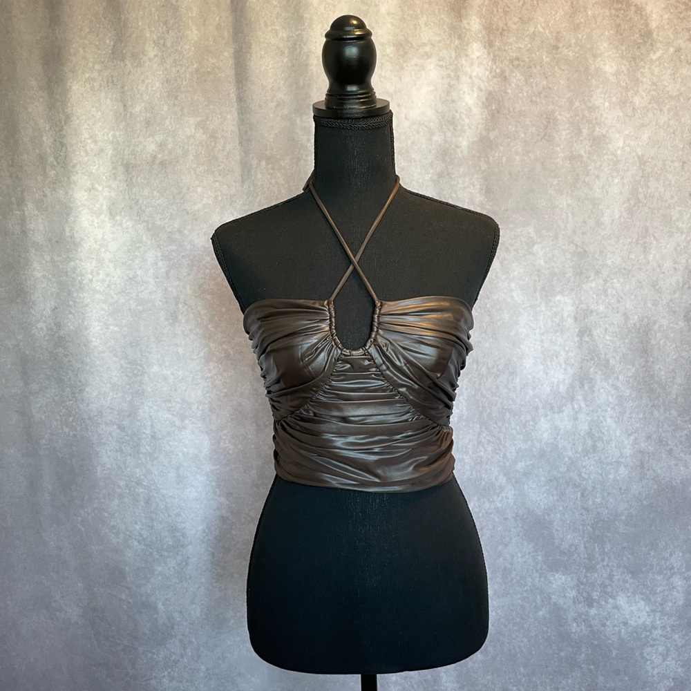 Brwne Leather Halter Top